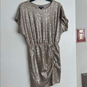 Express Glittering Gold Sequin Mini Dress